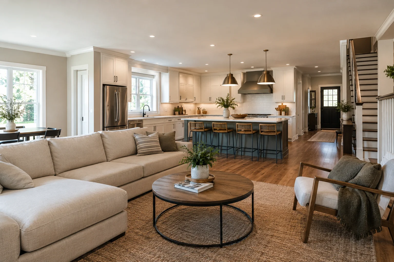 Renovated New Jersey home interior with an open kitchen and living area